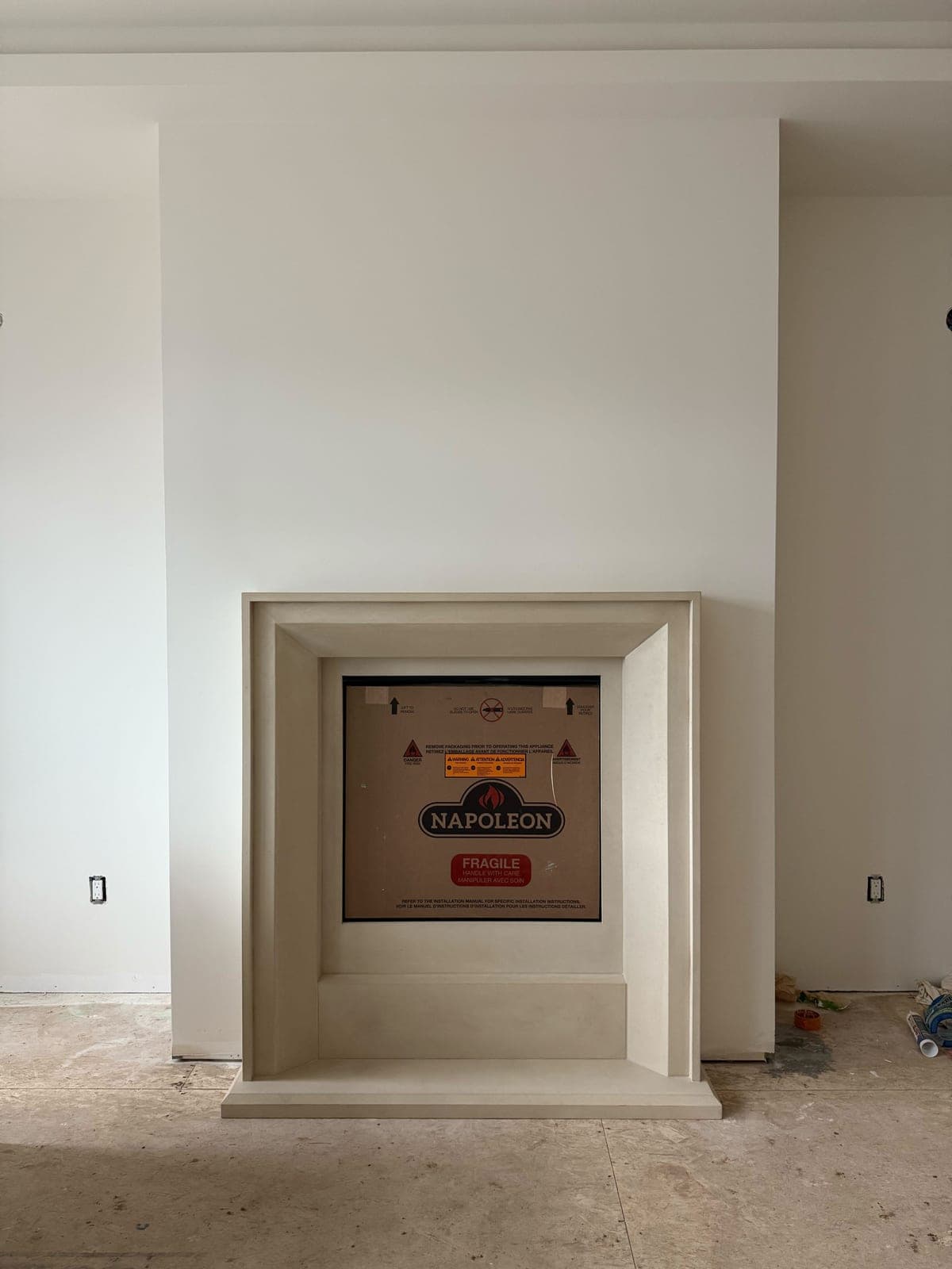 Cast stone custom fireplace in Meadow Mist