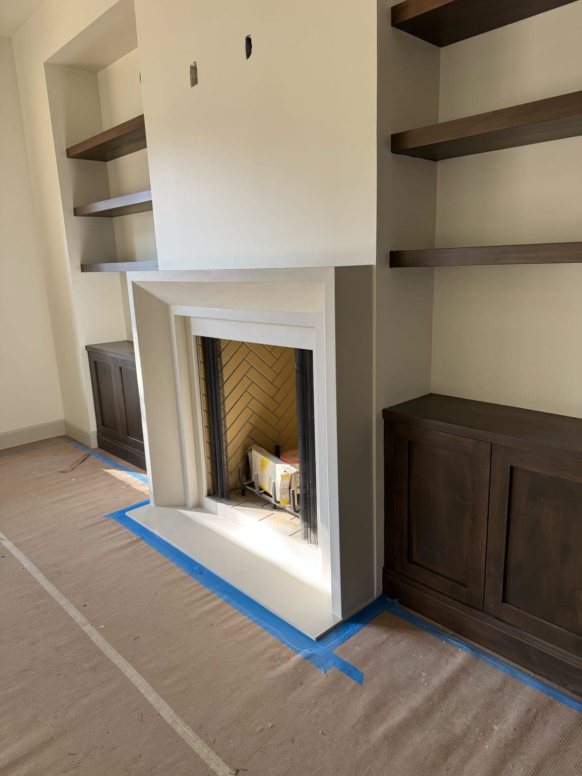 Cast stone custom newport fireplace in Subtle Gray — living room