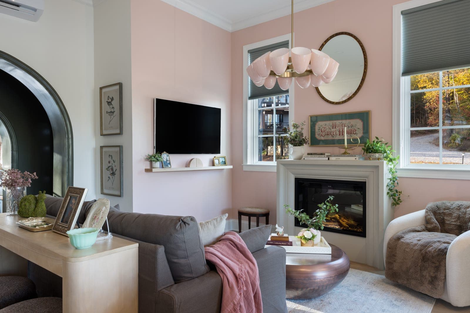 Cast stone custom amalfi fireplace in Subtle Gray — living room