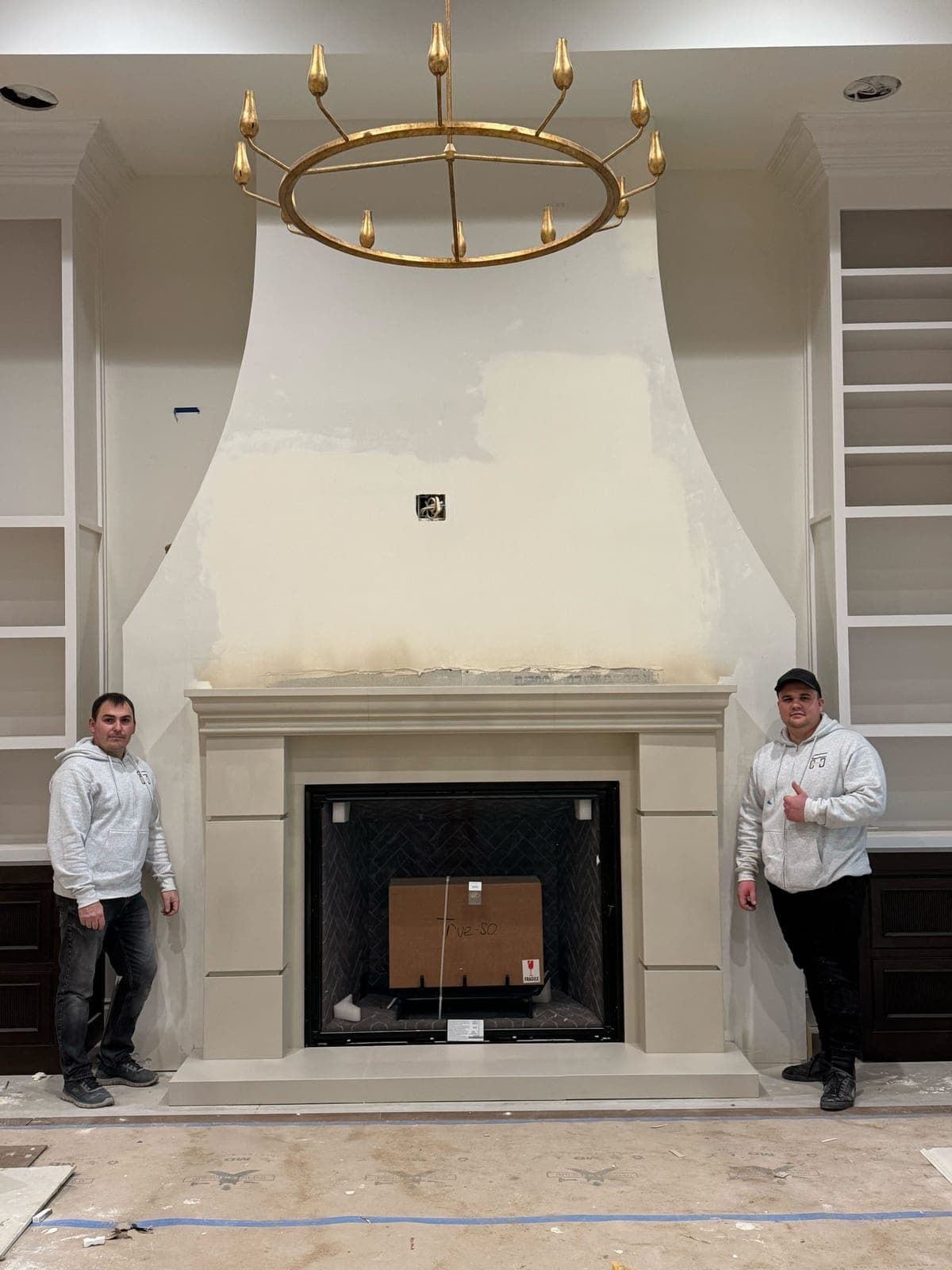 Cast stone custom fireplace in Subtle Gray — library