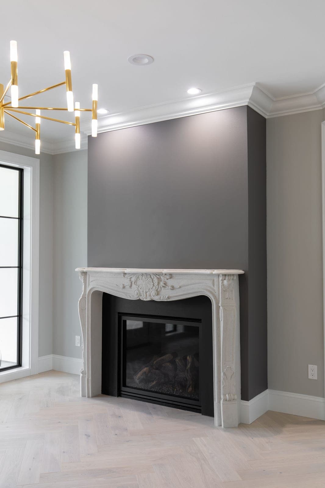Cast stone louis xv fireplace in Italian White — living room