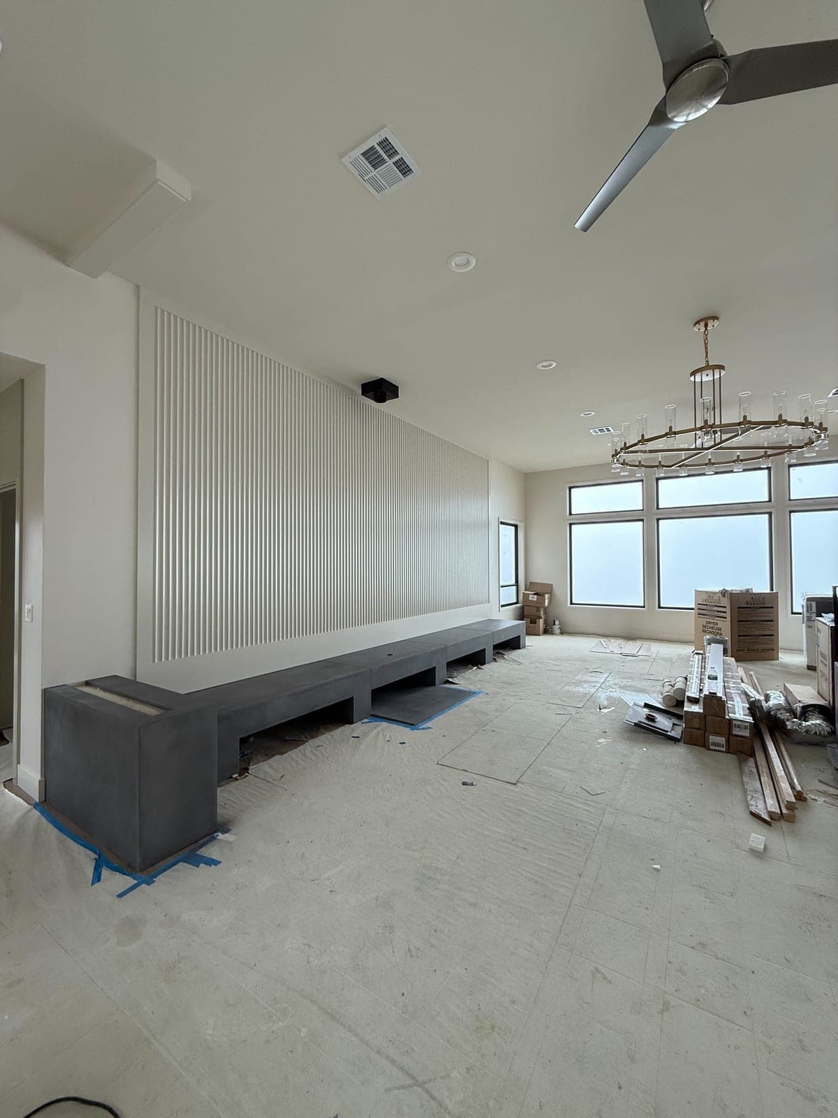 Cast stone custom cast stone benches in Carbon Charcoal — great room