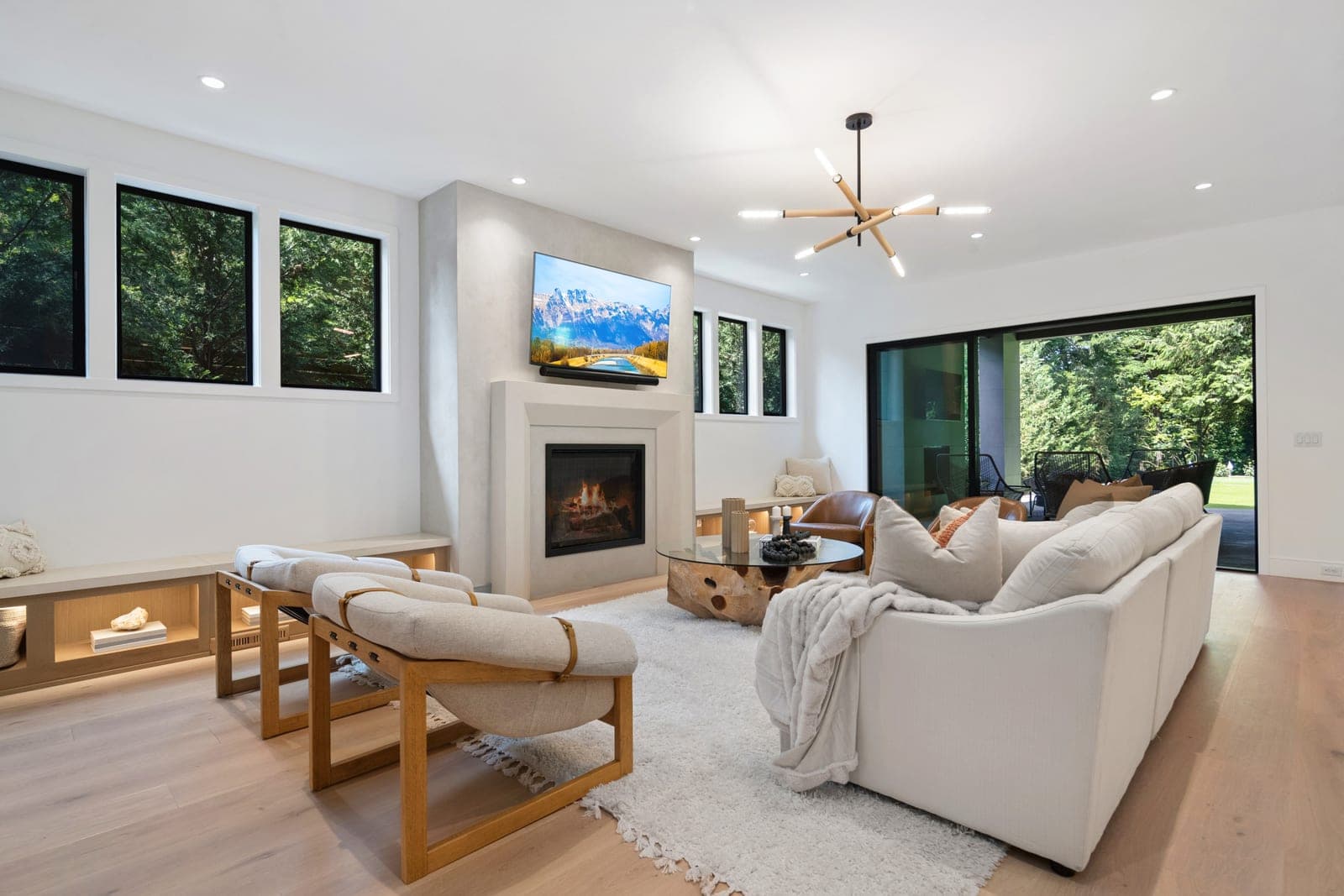 Cast stone custom monaco fireplace in Subtle Gray — living room