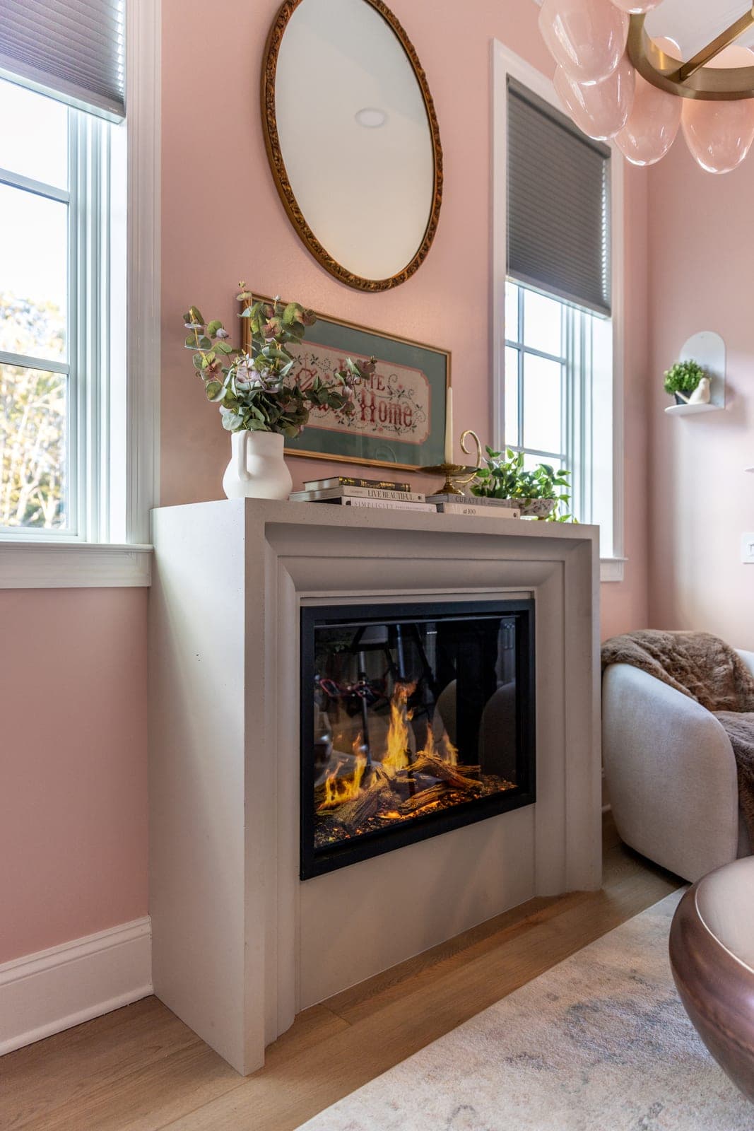 Cast stone custom amalfi fireplace in Subtle Gray — living room
