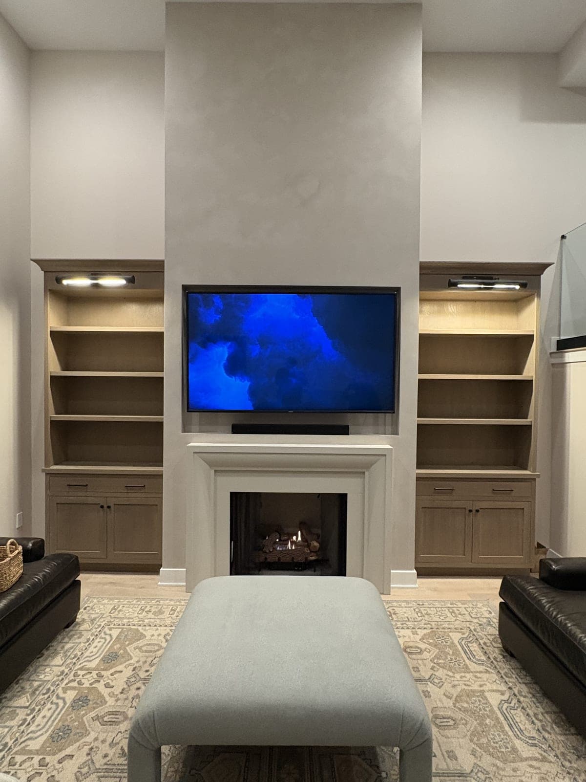 Cast stone verona fireplace in Subtle Gray — living room