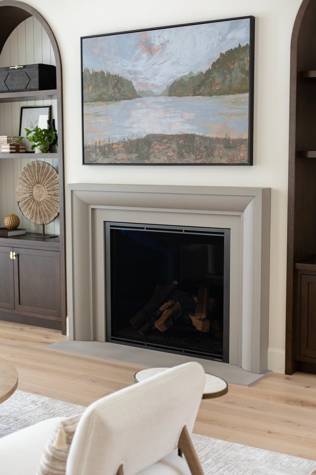 Cast stone Verona fireplace surround in Natural Stone — great room