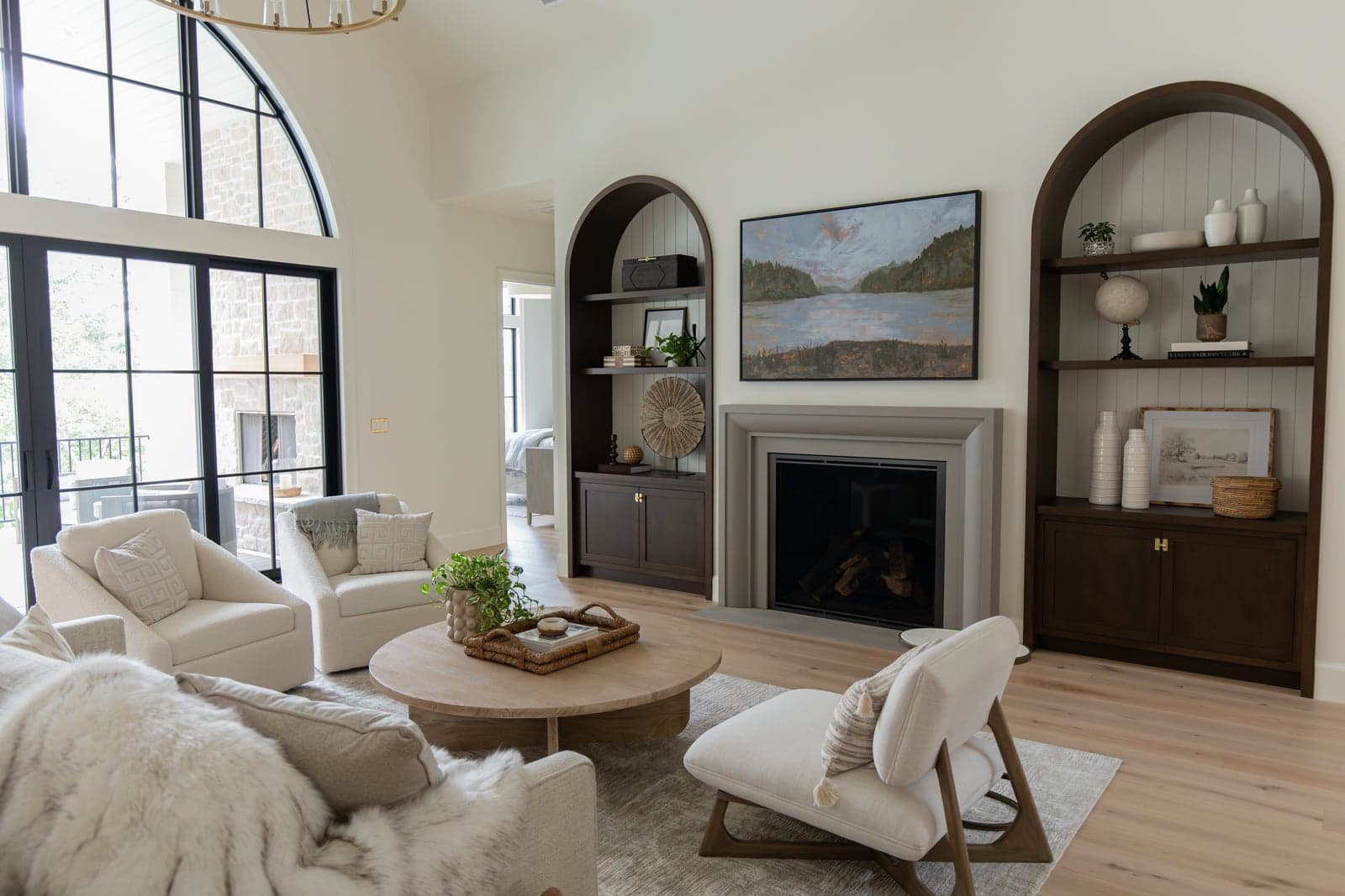 Cast stone Verona fireplace in a 20-ft vaulted great room — Natural Stone