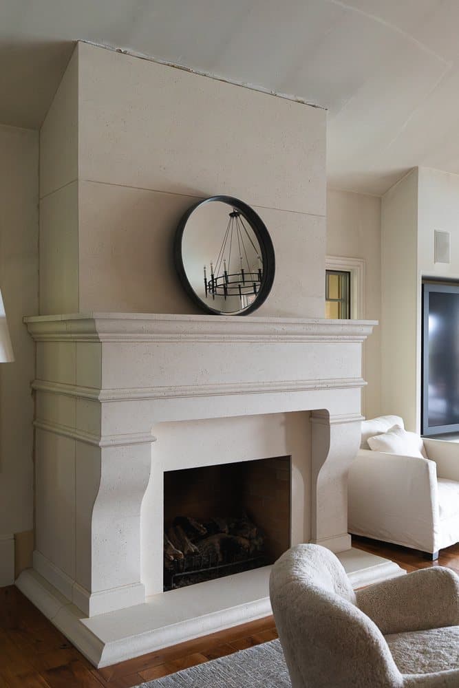 Crainic residence — exterior Murano-profile fireplace on the patio.