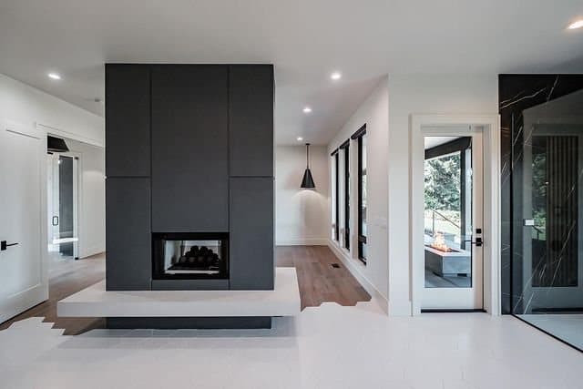 Kay Estate — living room fireplace with floating hearth.