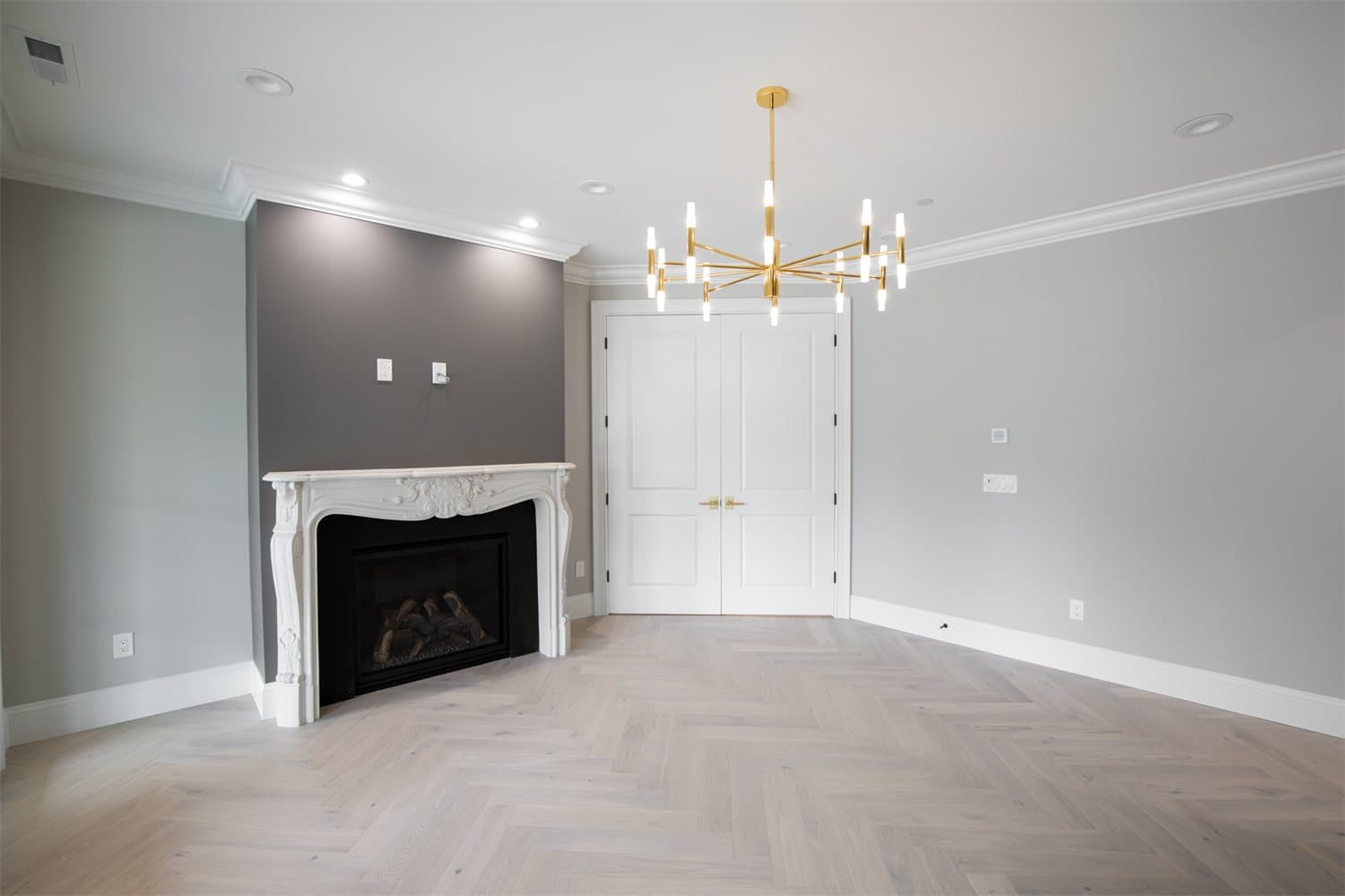 River Road Villa — interior fireplace and shelving.
