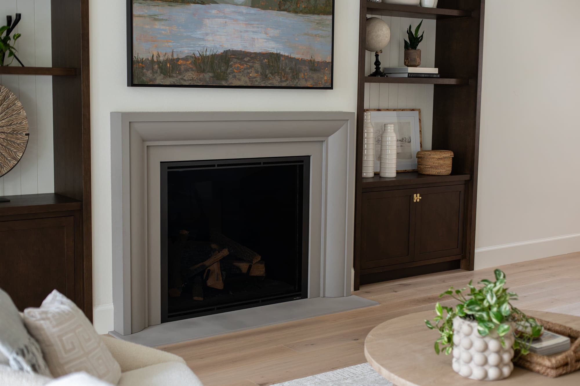 Stillwater Vista — Verona surround profile and hearth extension running out onto white oak flooring.