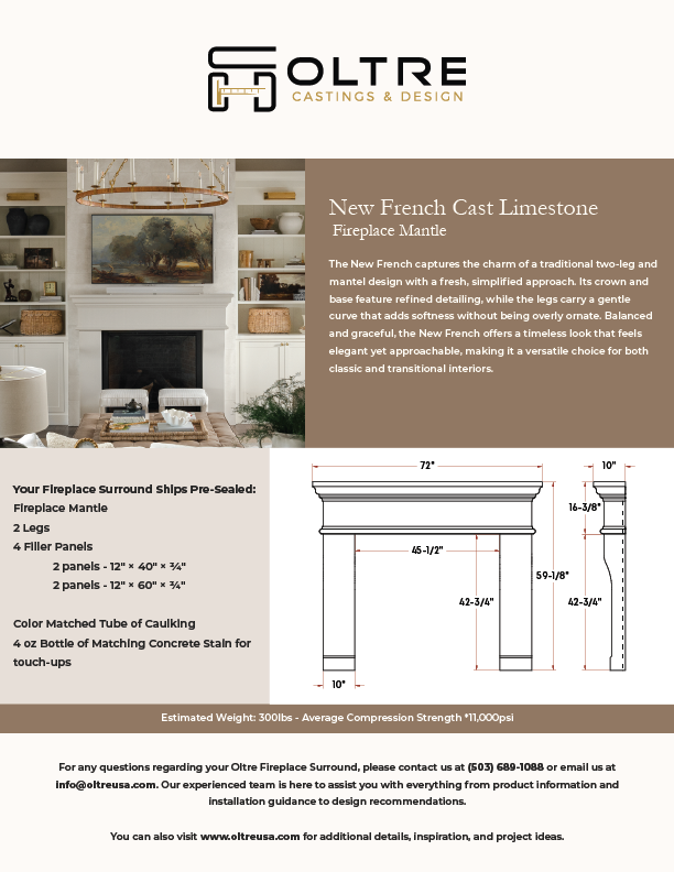 New French Cast Limestone Mantle