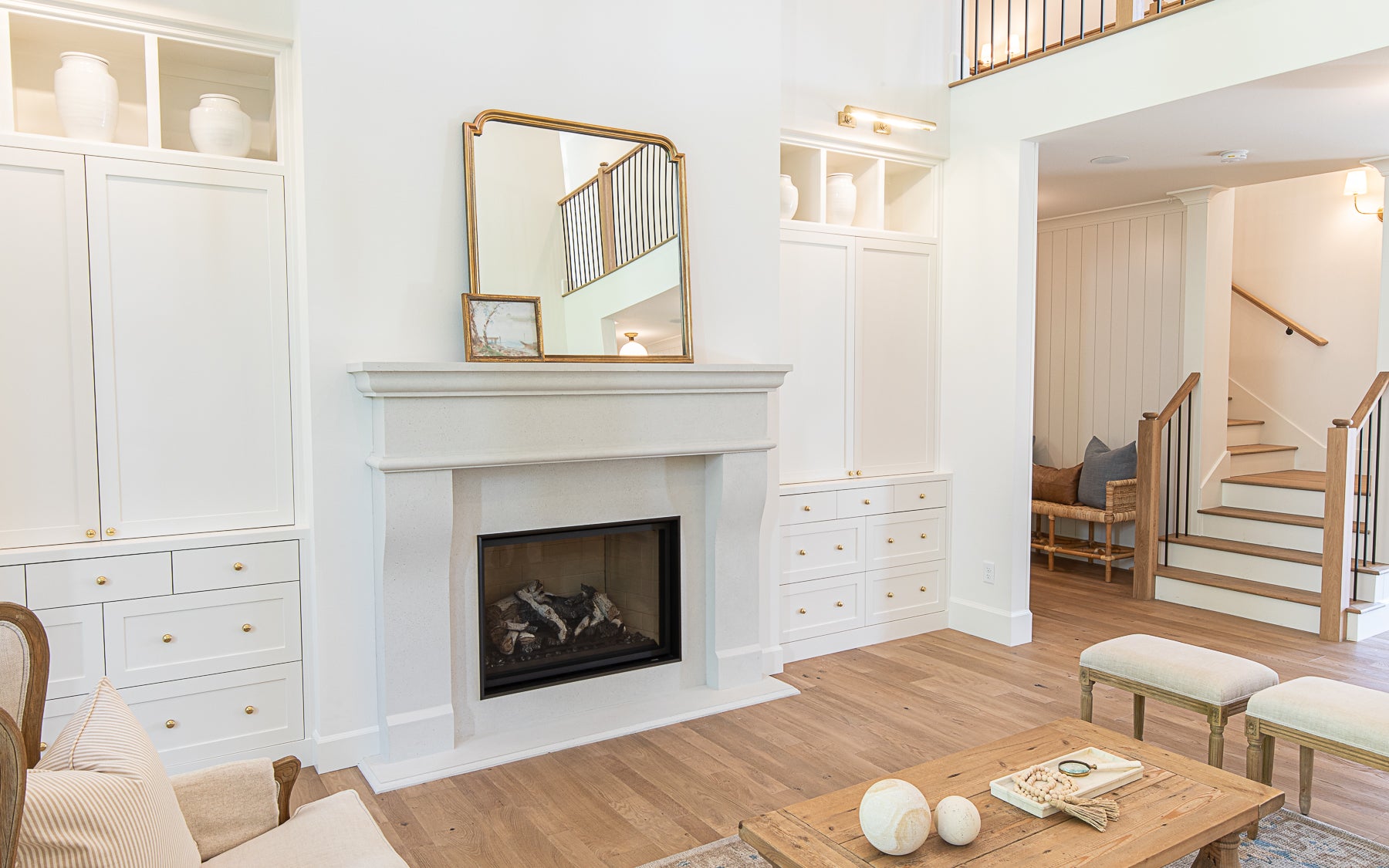 New French Cast Limestone Fireplace