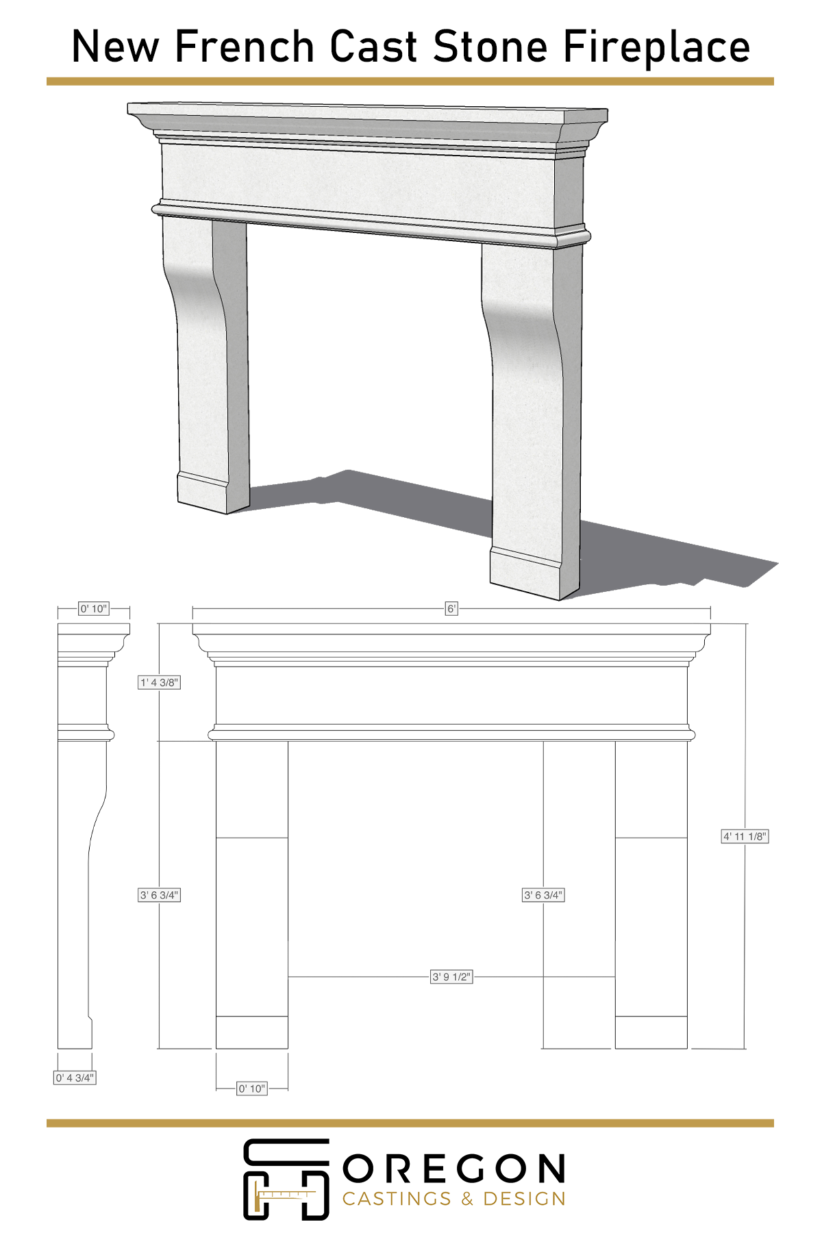 New French Cast Limestone Fireplace